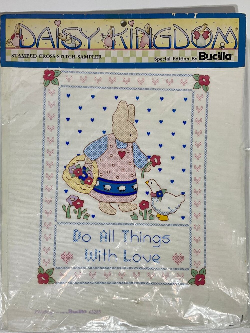 Vintage Daisy Kingdon Stamped Cross-Stitch Sampler Bucilla 90s Bunny Duck